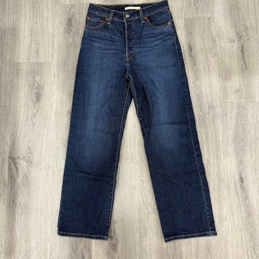 Levis Jeans Women's 26 Blue Rigid Straight Ankle Button Fly Denim